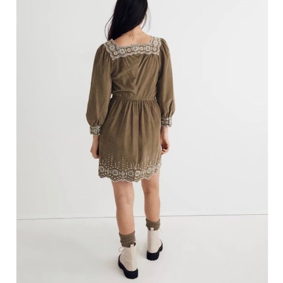 NWT Madewell Petite Embroidered Corduroy Square-Neck Mini Dress - Picture 2 of 10